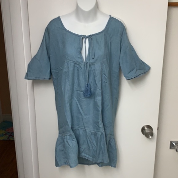 Cold Shoulder Lightweight Denim Mini Dress Size M, NWT - Picture 2 of 7